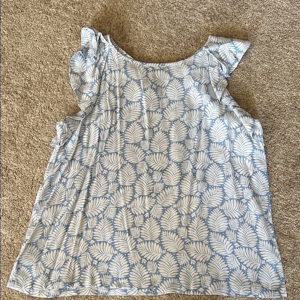 LOFT Blue and White Leaf Pattern Blouse